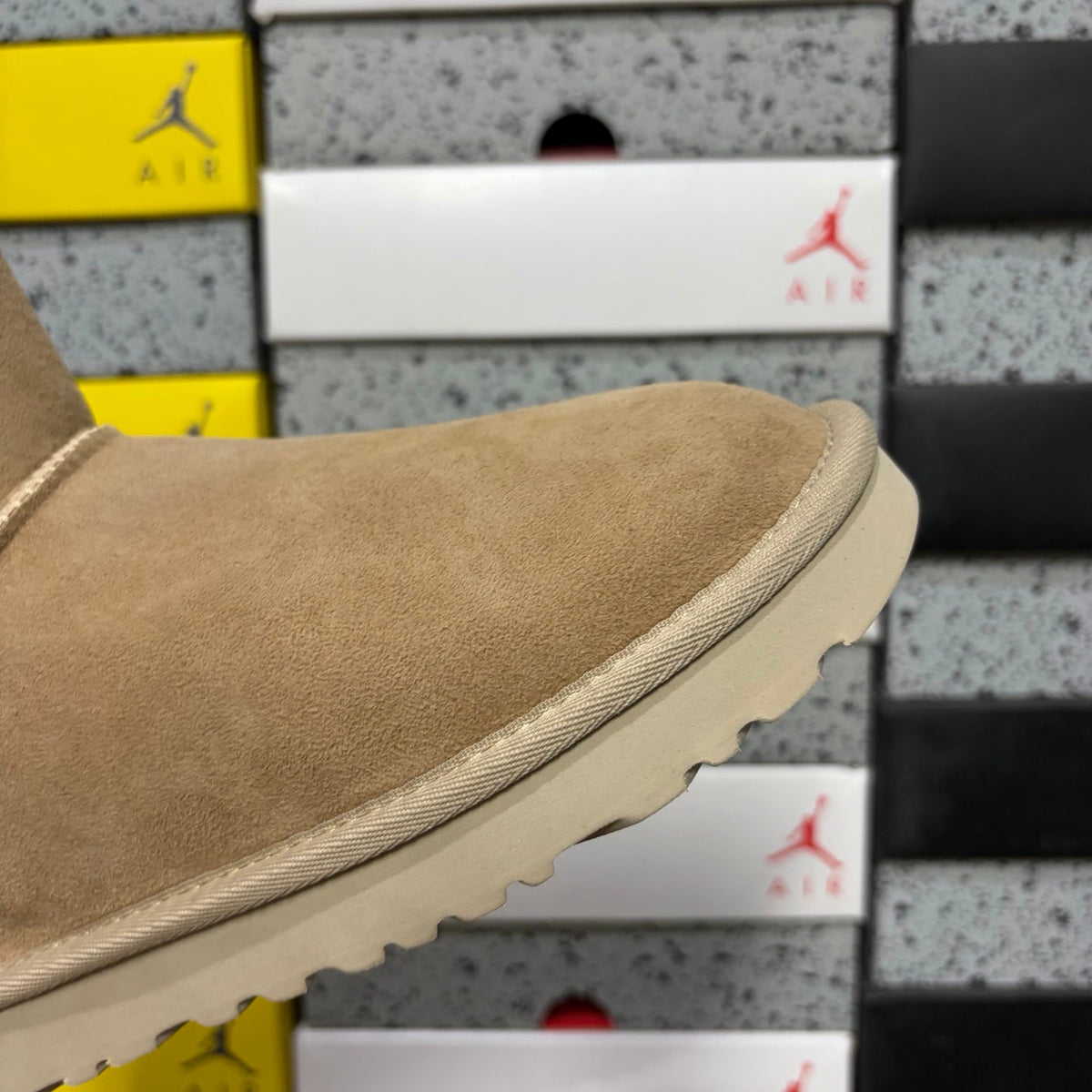 UGG Kallen Lace Mini Boot – Suede Ankle Boot with Shearling Cuff & Signature Button Closure in Sand