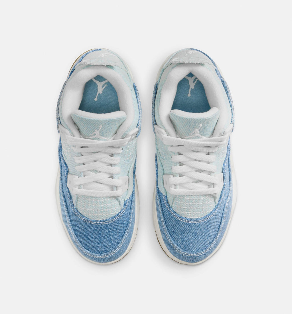 Air Jordan 4 Retro Worn Blue Preschool Shoes - Cream/Faded Blue