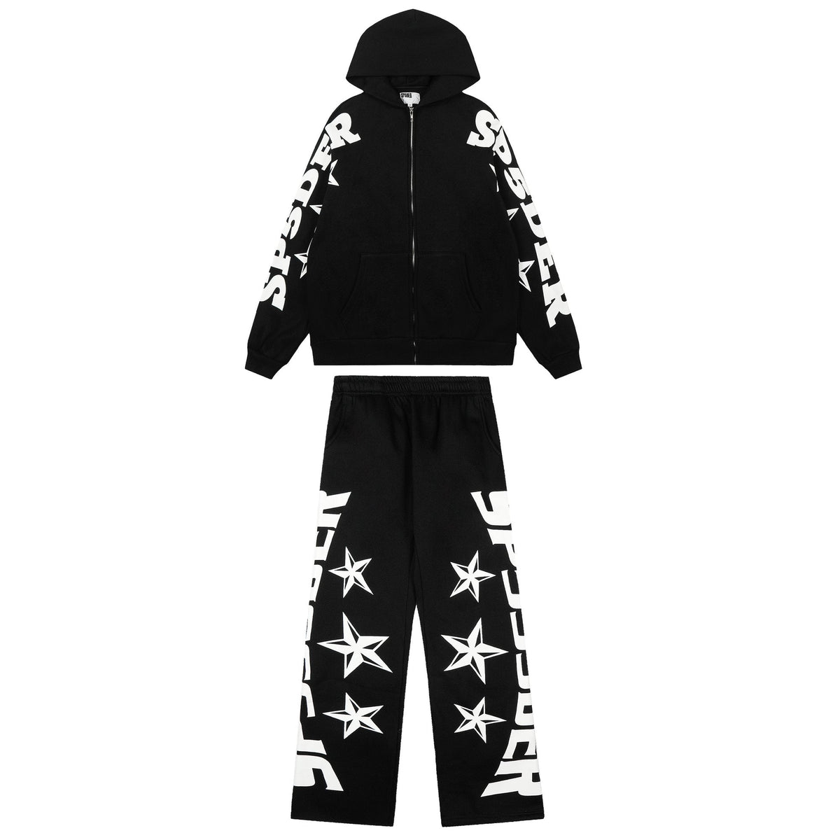 Sp5der Star Graphic Zip Hoodie & Pants Matching Set