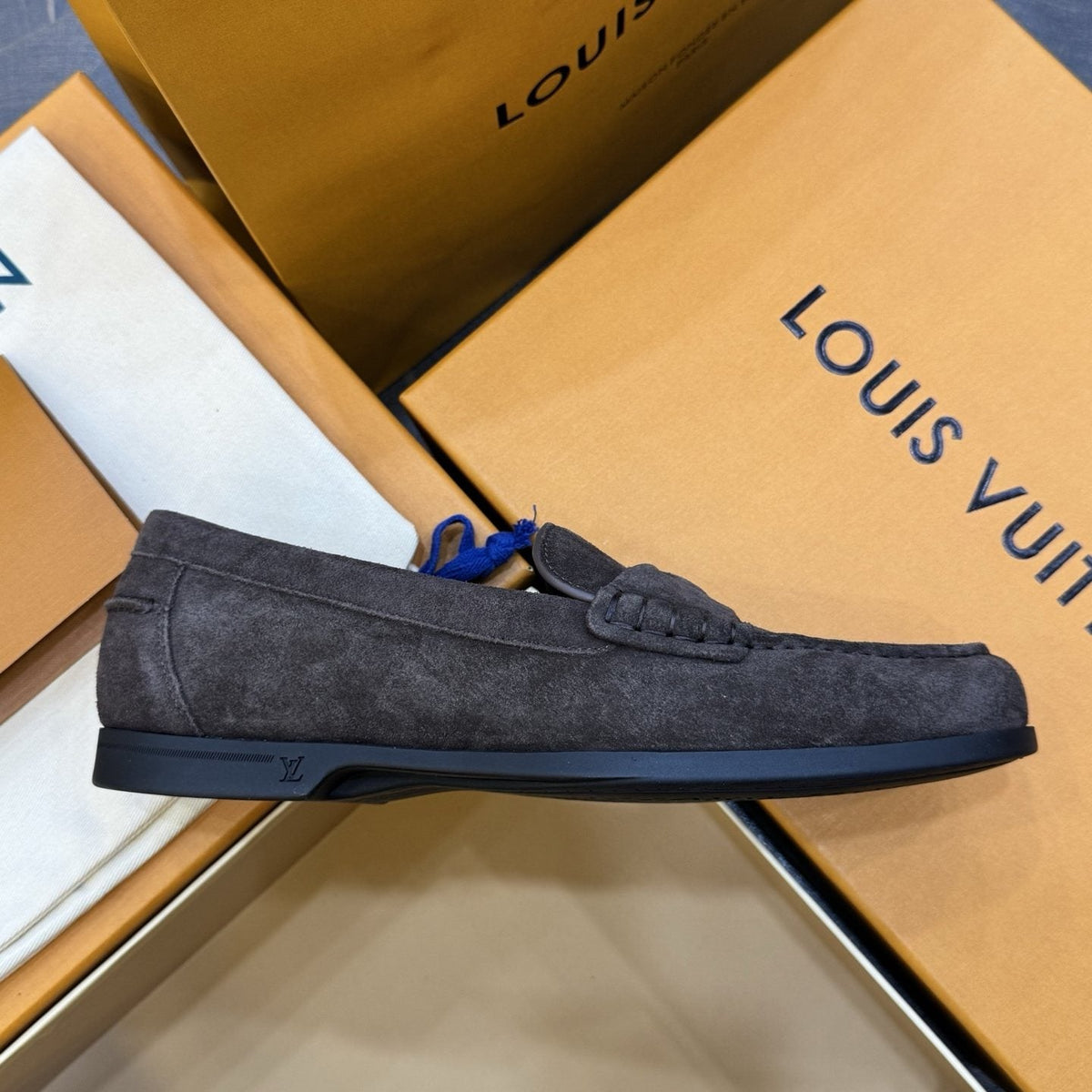 Louis Vuitton Men's Charcoal Gray Suede Loafers